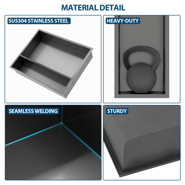 19" x 15" Gunmetal Black Stainless Steel Shower Niche