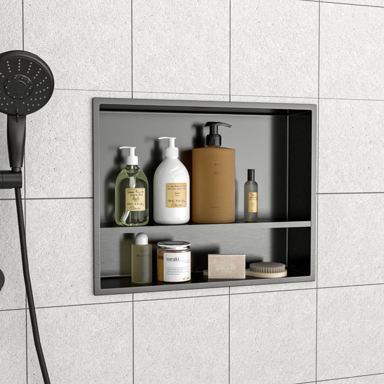 19" x 15" Gunmetal Black Stainless Steel Shower Niche