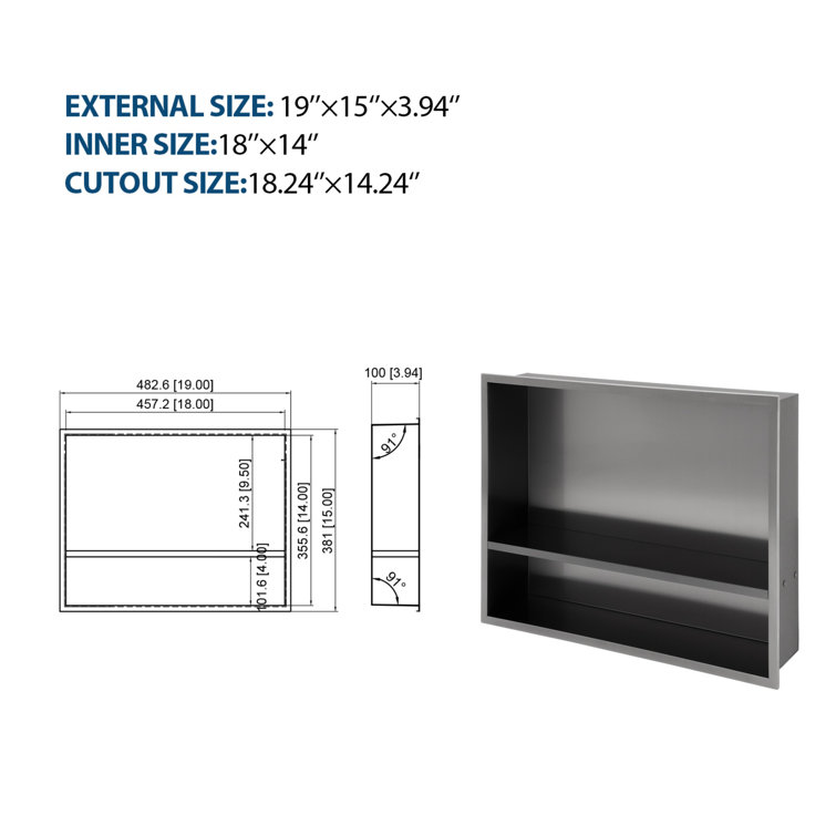 19" x 15" Gunmetal Black Stainless Steel Shower Niche