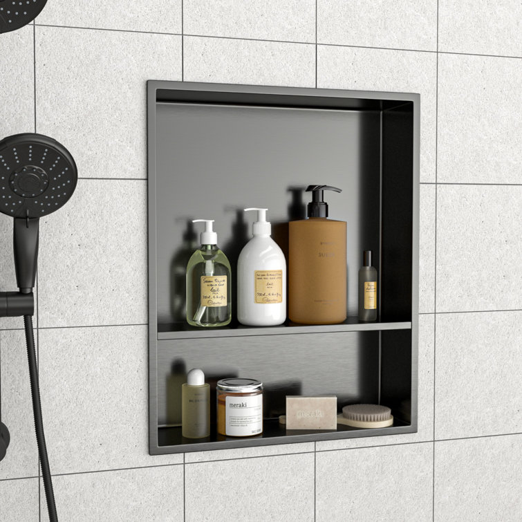 15" Gunmetal Black Stainless Steel Recessed Shower Niche