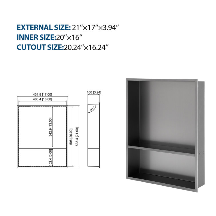 15" Gunmetal Black Stainless Steel Recessed Shower Niche