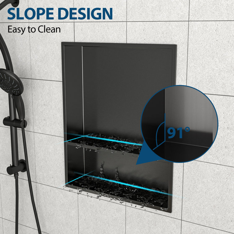 15" Gunmetal Black Stainless Steel Recessed Shower Niche