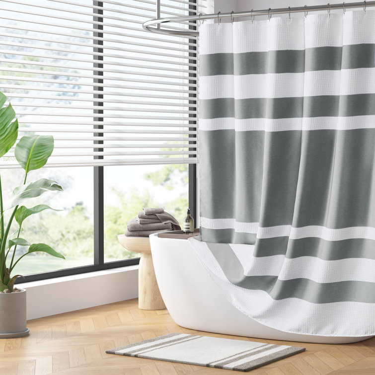 Charcoal and White Waffle Weave Fabric Shower Curtain, 72x72