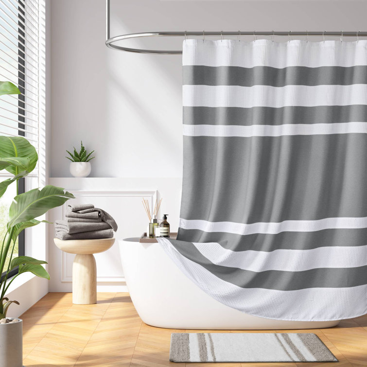 Charcoal and White Waffle Weave Fabric Shower Curtain, 72x72