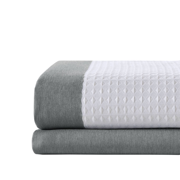 Charcoal and White Waffle Weave Fabric Shower Curtain, 72x72