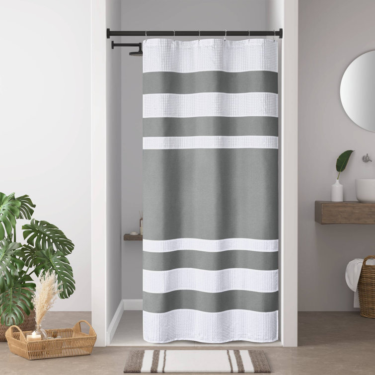 Charcoal and White Waffle Weave Fabric Shower Curtain, 72x72