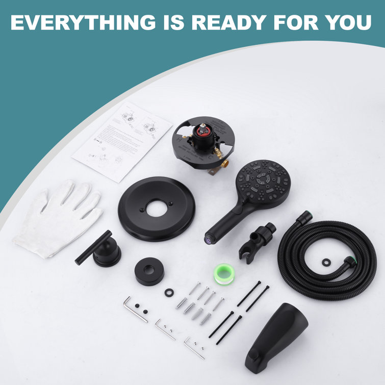 Matte Black Single Handle 7-Spray Wall Mounted Shower Faucet Set