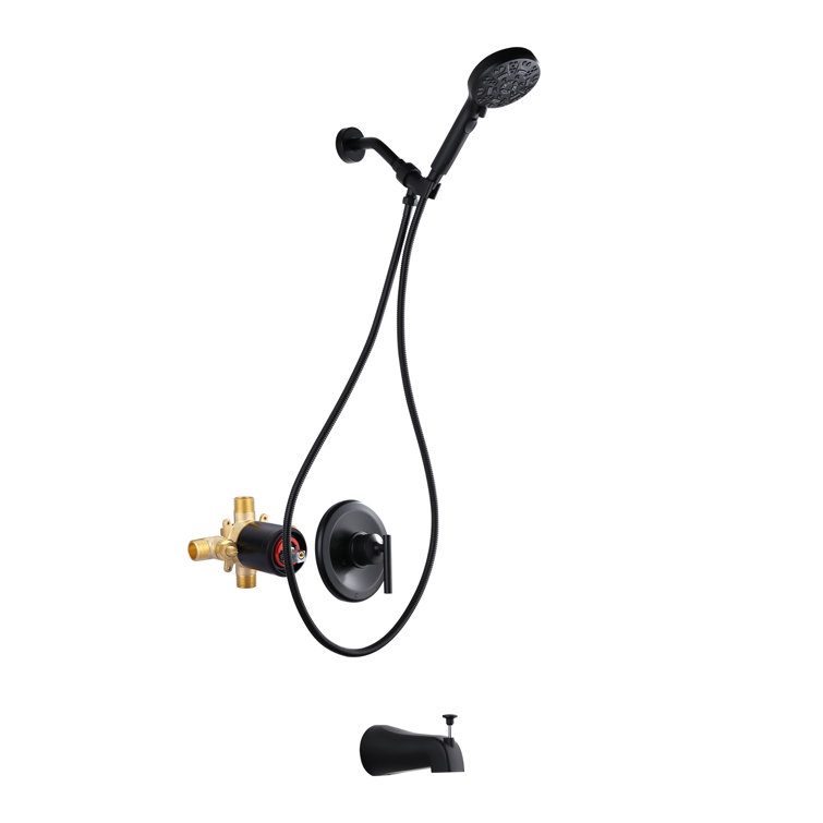 Matte Black Single Handle 7-Spray Wall Mounted Shower Faucet Set