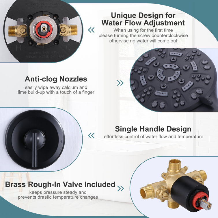 Matte Black Single Handle 7-Spray Wall Mounted Shower Faucet Set