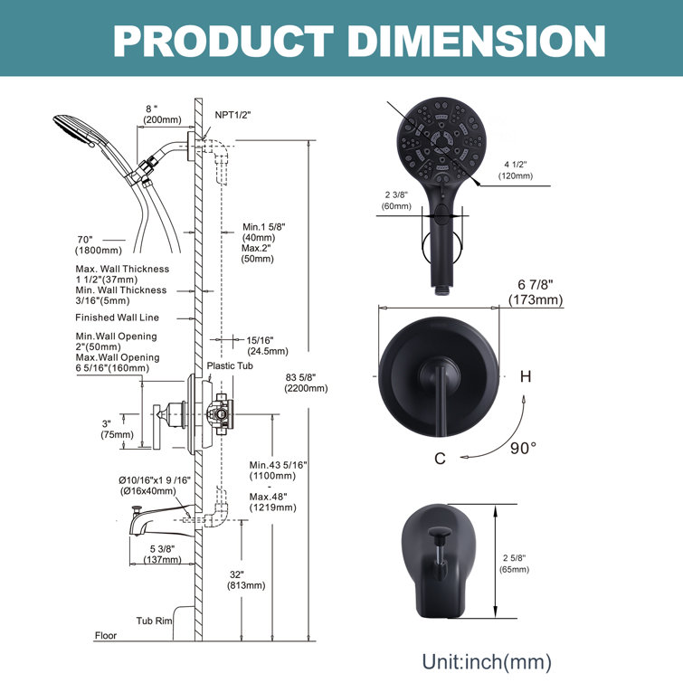 Matte Black Single Handle 7-Spray Wall Mounted Shower Faucet Set