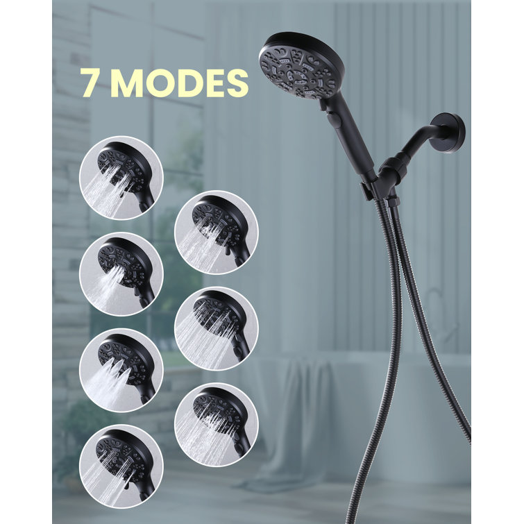 Matte Black Single Handle 7-Spray Wall Mounted Shower Faucet Set