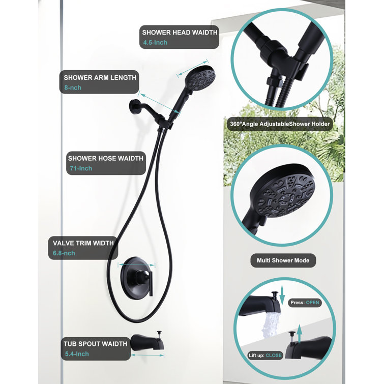 Matte Black Single Handle 7-Spray Wall Mounted Shower Faucet Set