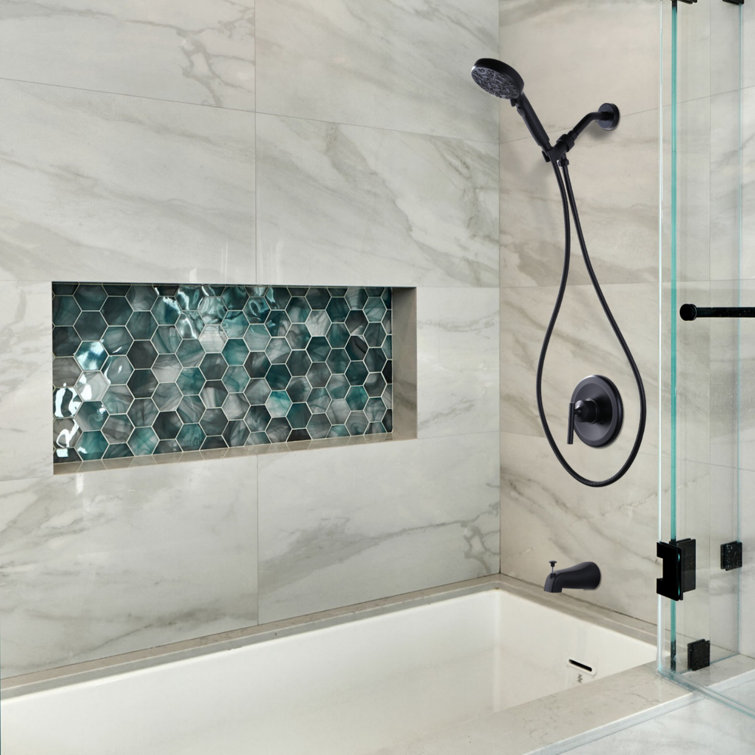 Matte Black Single Handle 7-Spray Wall Mounted Shower Faucet Set