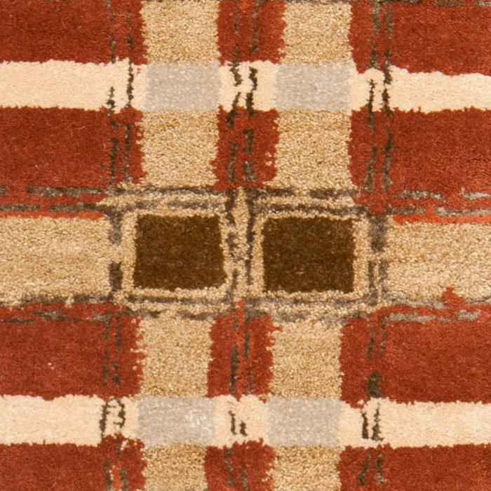 Handmade Red and Beige Wool Viscose Plaid Rug