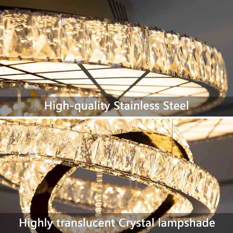 Luxurious Gold Crystal Large Flush Mount Chandelier with Remote