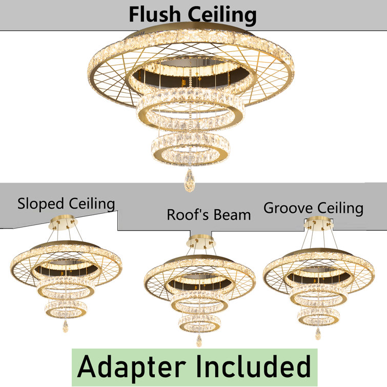 Luxurious Gold Crystal Large Flush Mount Chandelier with Remote