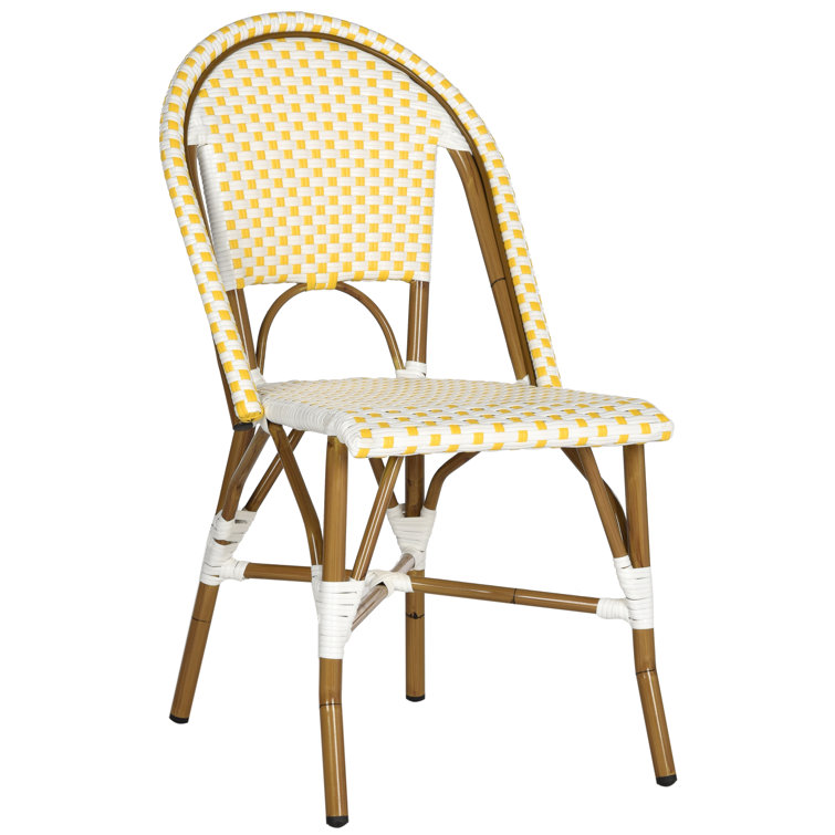Yellow and White Wicker Aluminum Armless Side Chair Set