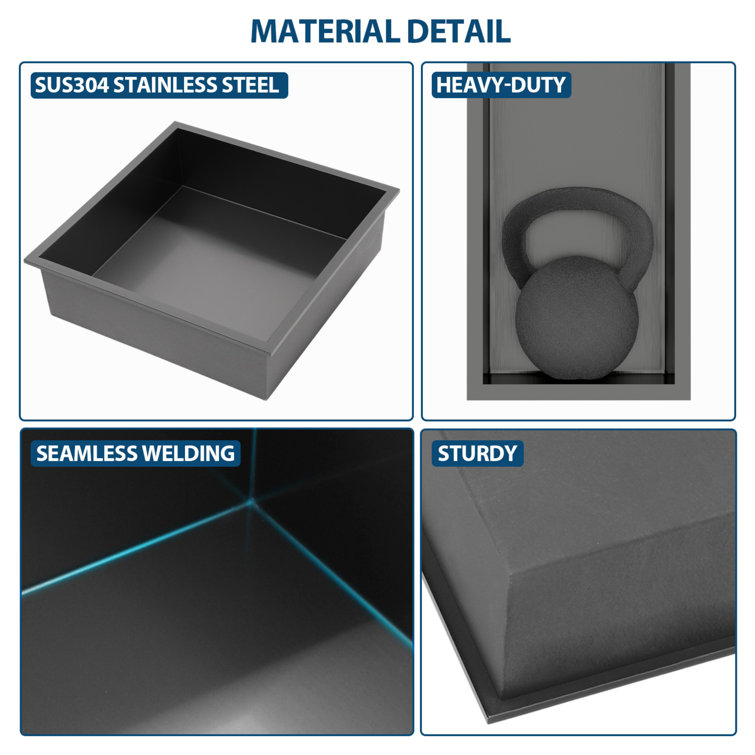 15" Gunmetal Black Stainless Steel Recessed Shower Niche