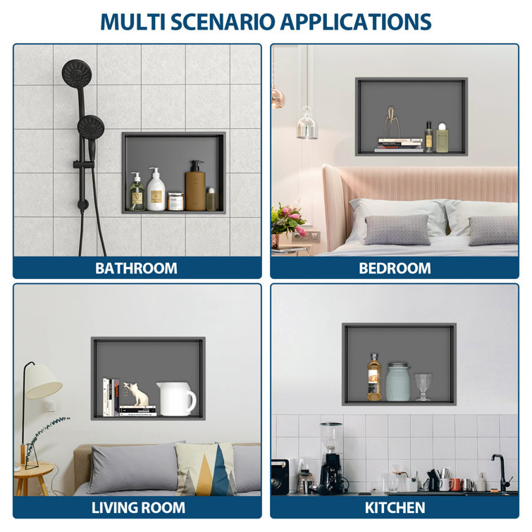 15" Gunmetal Black Stainless Steel Recessed Shower Niche