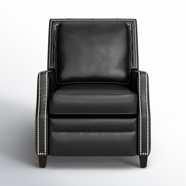 Black Leather Recliner with Wood Legs and Nailhead Trim