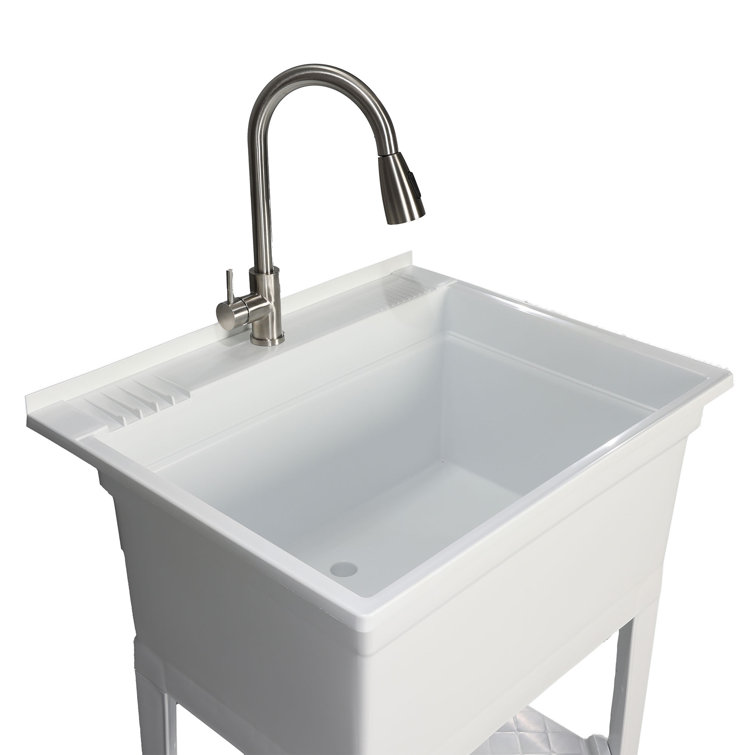 30'' White Freestanding Utility Sink with Stainless Steel Faucet