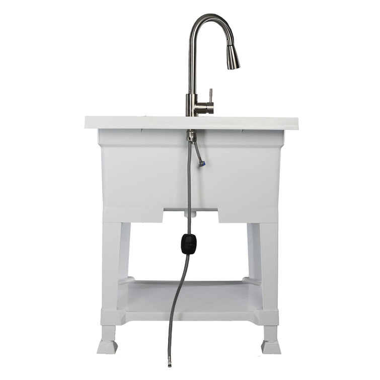 30'' White Freestanding Utility Sink with Stainless Steel Faucet