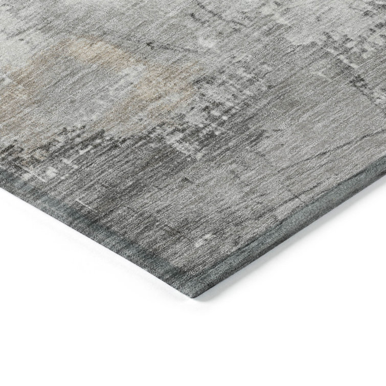 Ivory Abstract Synthetic 5' x 7' Washable Area Rug