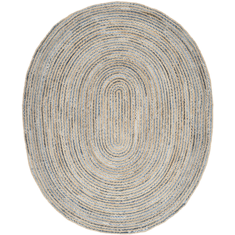 Coastal Breeze Handwoven Jute Oval Rug in Natural & Blue - 9' x 12'
