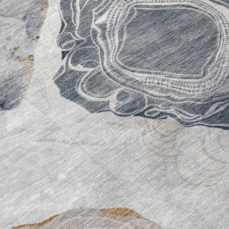 Gray Round Synthetic Flat Woven Washable Rug, 8' x 8'