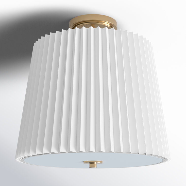 Gold and White Cotton Drum LED Flush Mount Light