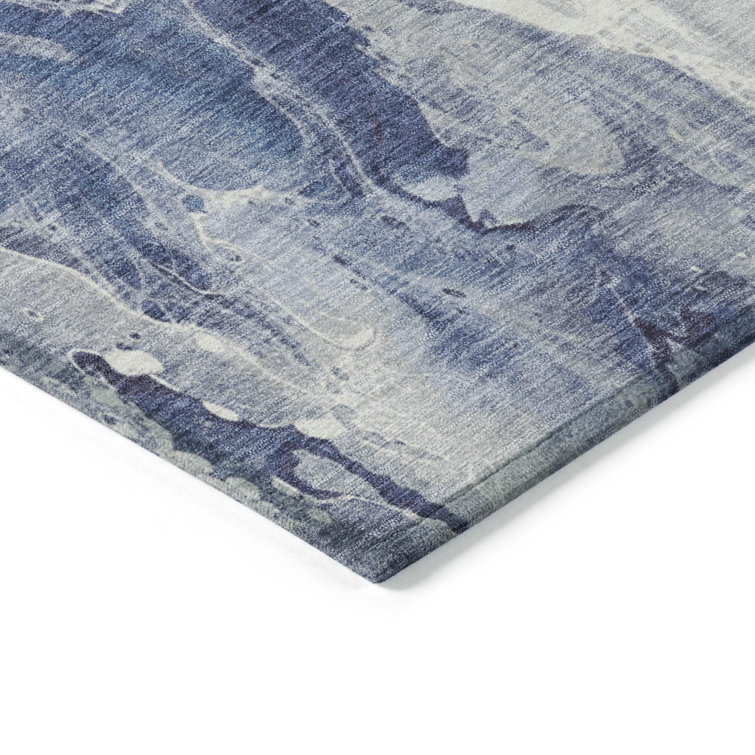 Addison Blue Abstract Synthetic Washable Rectangular Rug 2'6" x 3'10"