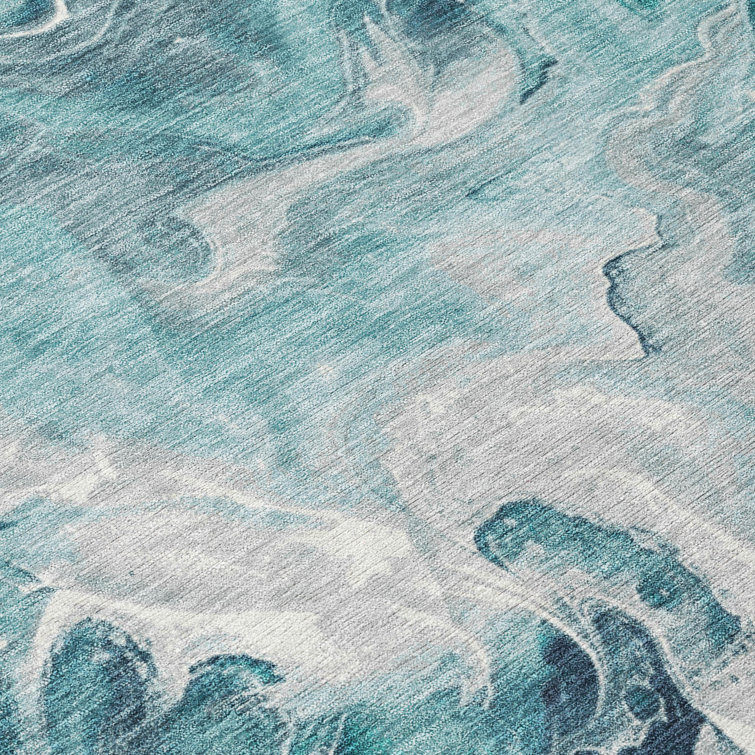 Teal Abstract Watercolor Machine Washable Indoor/Outdoor Rug