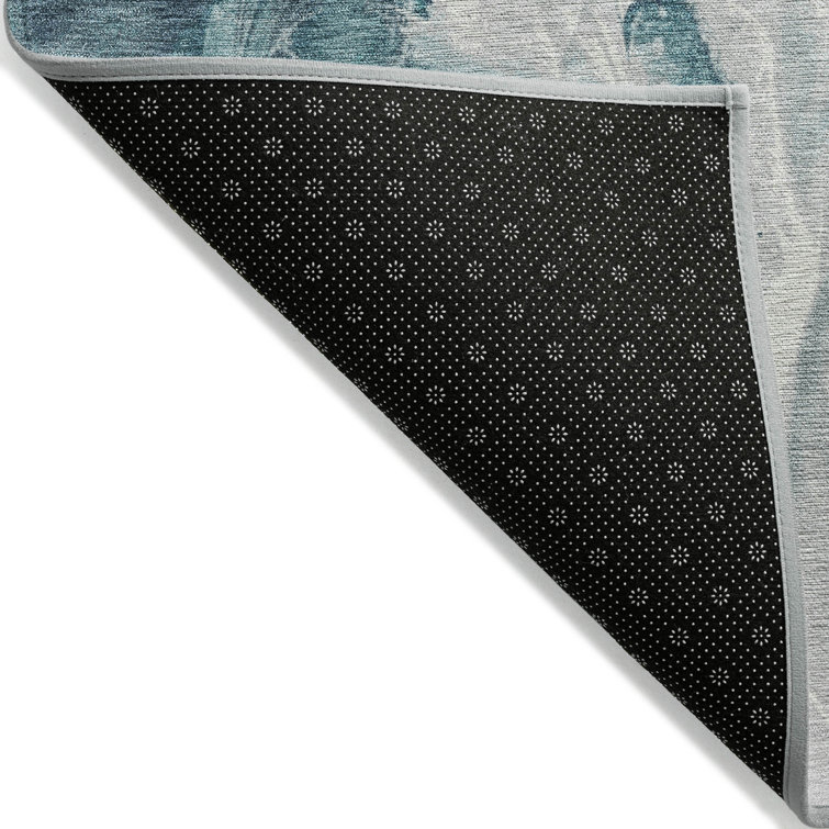 Teal Abstract Watercolor Machine Washable Indoor/Outdoor Rug