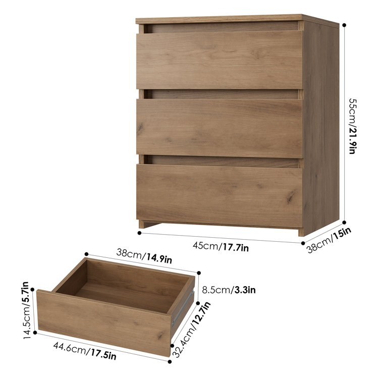 Brown Manufactured Wood 3-Drawer Nightstand Set of 2