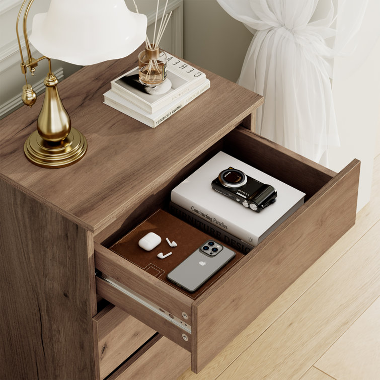 Brown Manufactured Wood 3-Drawer Nightstand Set of 2