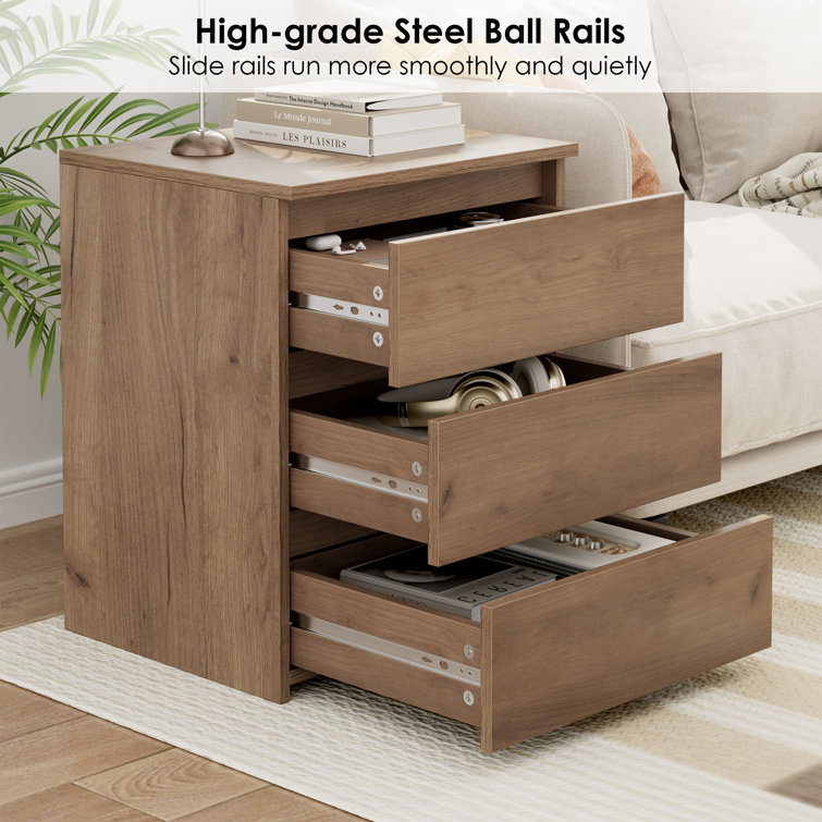 Brown Manufactured Wood 3-Drawer Nightstand Set of 2