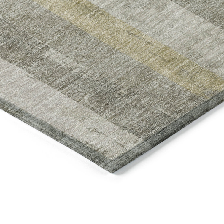 Taupe Synthetic Washable Flat Woven Striped 3' x 5' Rug
