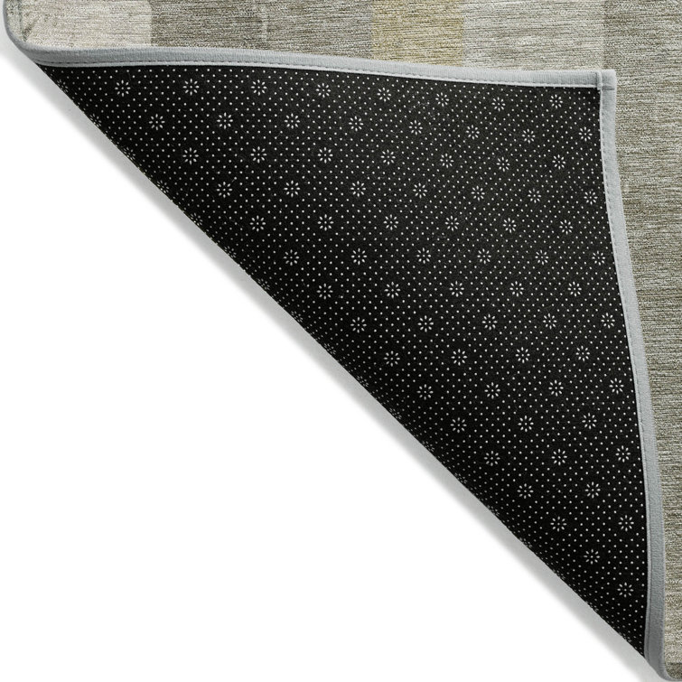 Taupe Synthetic Washable Flat Woven Striped 3' x 5' Rug