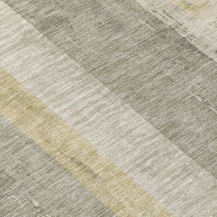Taupe Synthetic Washable Flat Woven Striped 3' x 5' Rug
