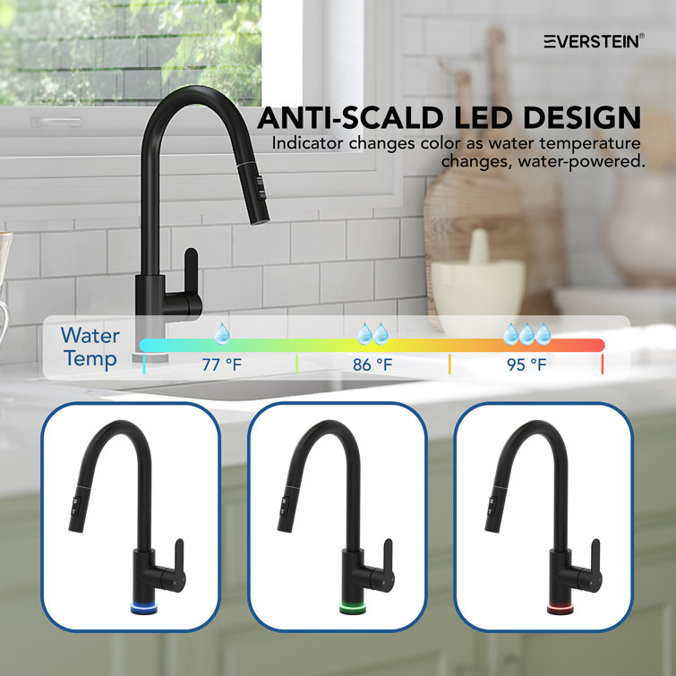 Matte Black Single Handle Pull Down Kitchen Faucet with LED Base