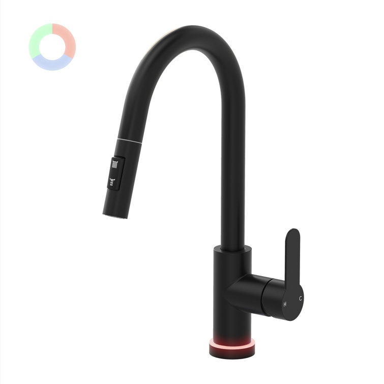 Matte Black Single Handle Pull Down Kitchen Faucet with LED Base