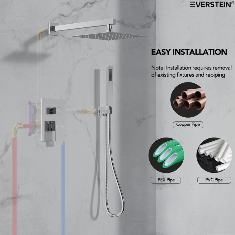 Chrome Dual Square Rain Shower System with Handheld Spray