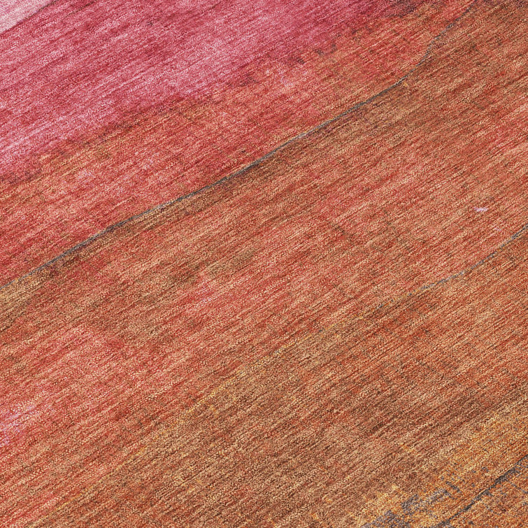 Blush and Brown Striped Synthetic Washable Rug 2'6" x 3'10"