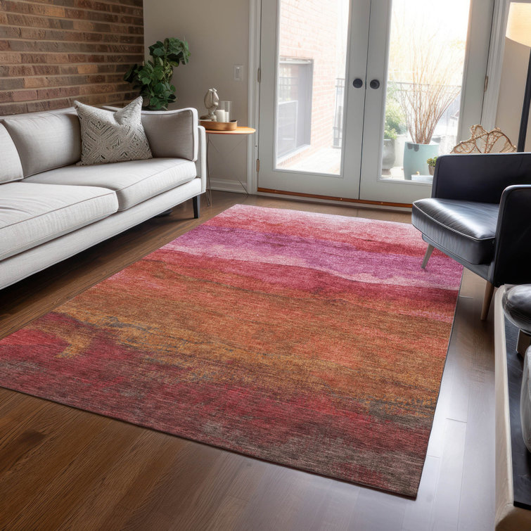 Blush and Brown Striped Synthetic Washable Rug 2'6" x 3'10"