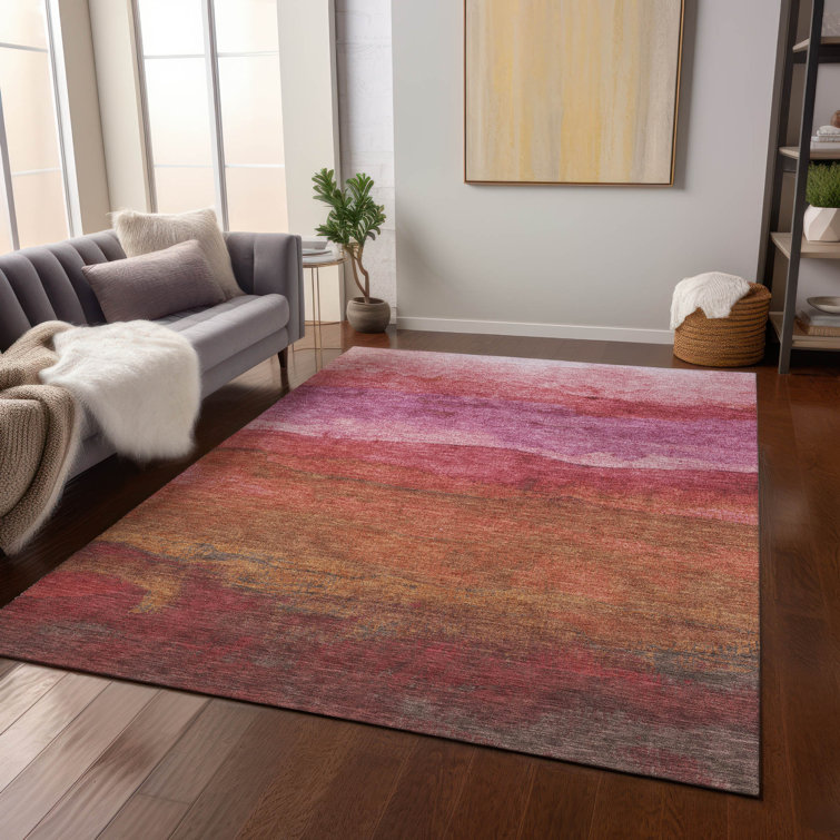Blush and Brown Striped Synthetic Washable Rug 2'6" x 3'10"