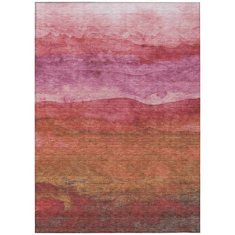 Blush and Brown Striped Synthetic Washable Rug 2'6" x 3'10"
