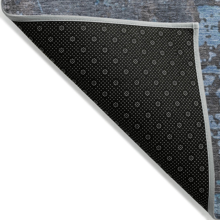 Teal and Gray Flat Woven Synthetic Washable Rug