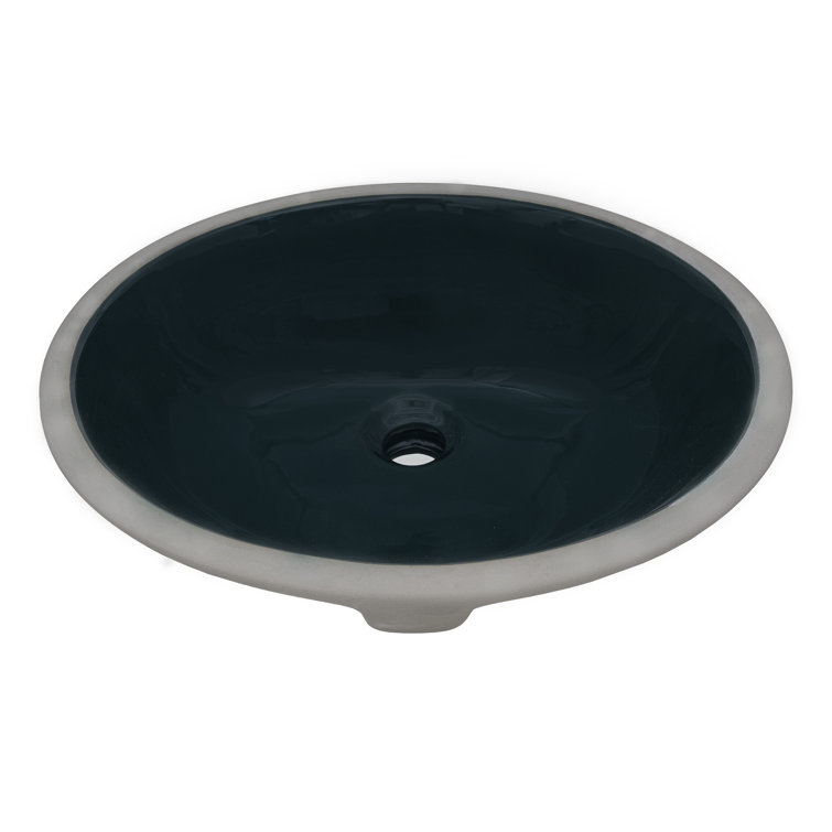 Emerald Green Oval Porcelain Undermount Bathroom Sink with Overflow