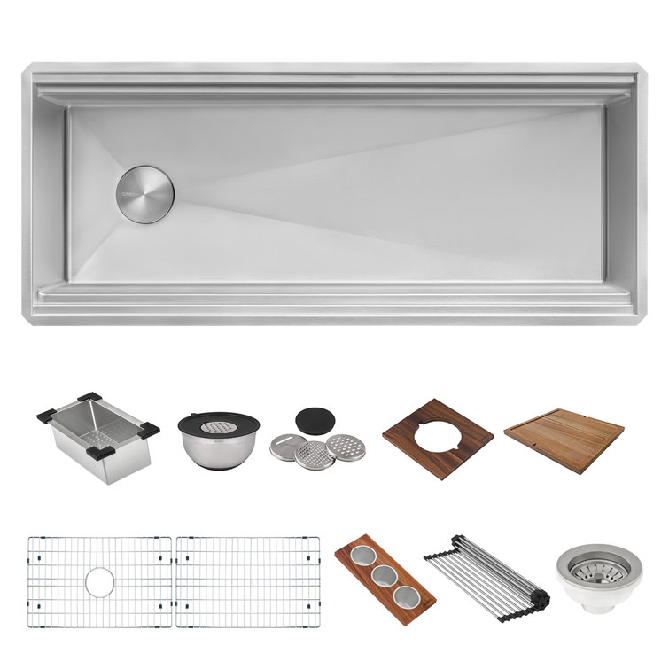 45-Inch Stainless Steel Workstation Sink with Hardwood Accessories