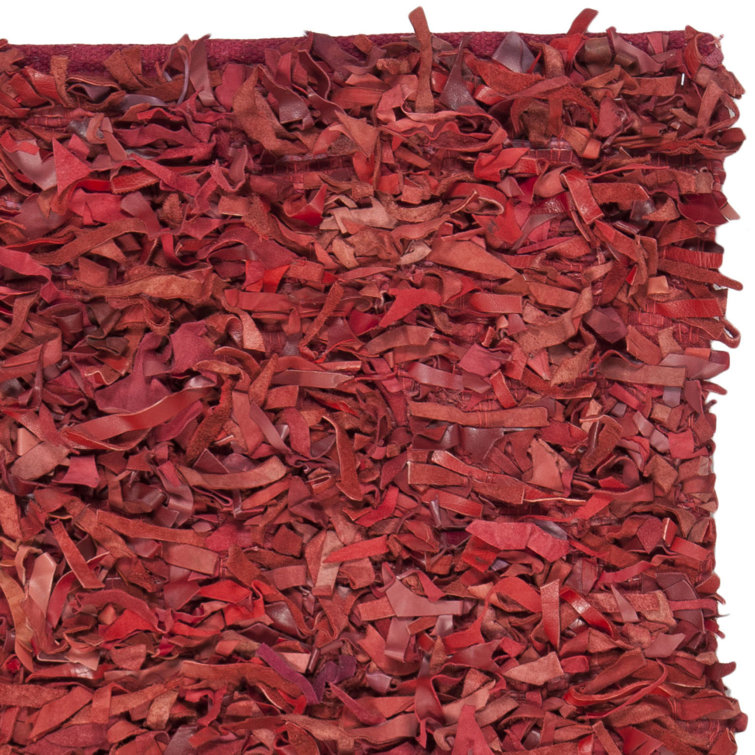 Hand-Knotted Red Leather Shag 8' x 10' Area Rug